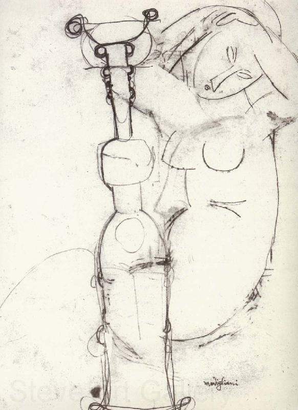 Amedeo Modigliani Sheet of Studies with African Sculpture and Caryatid